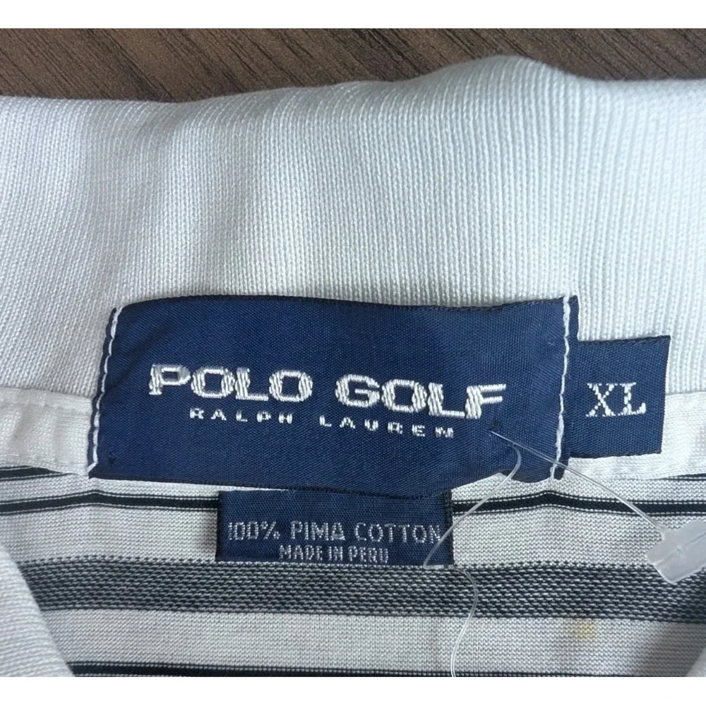 Polo Golf Ralph Lauren Men's XL White Gray Striped Pima Cotton Golf Polo Shirt